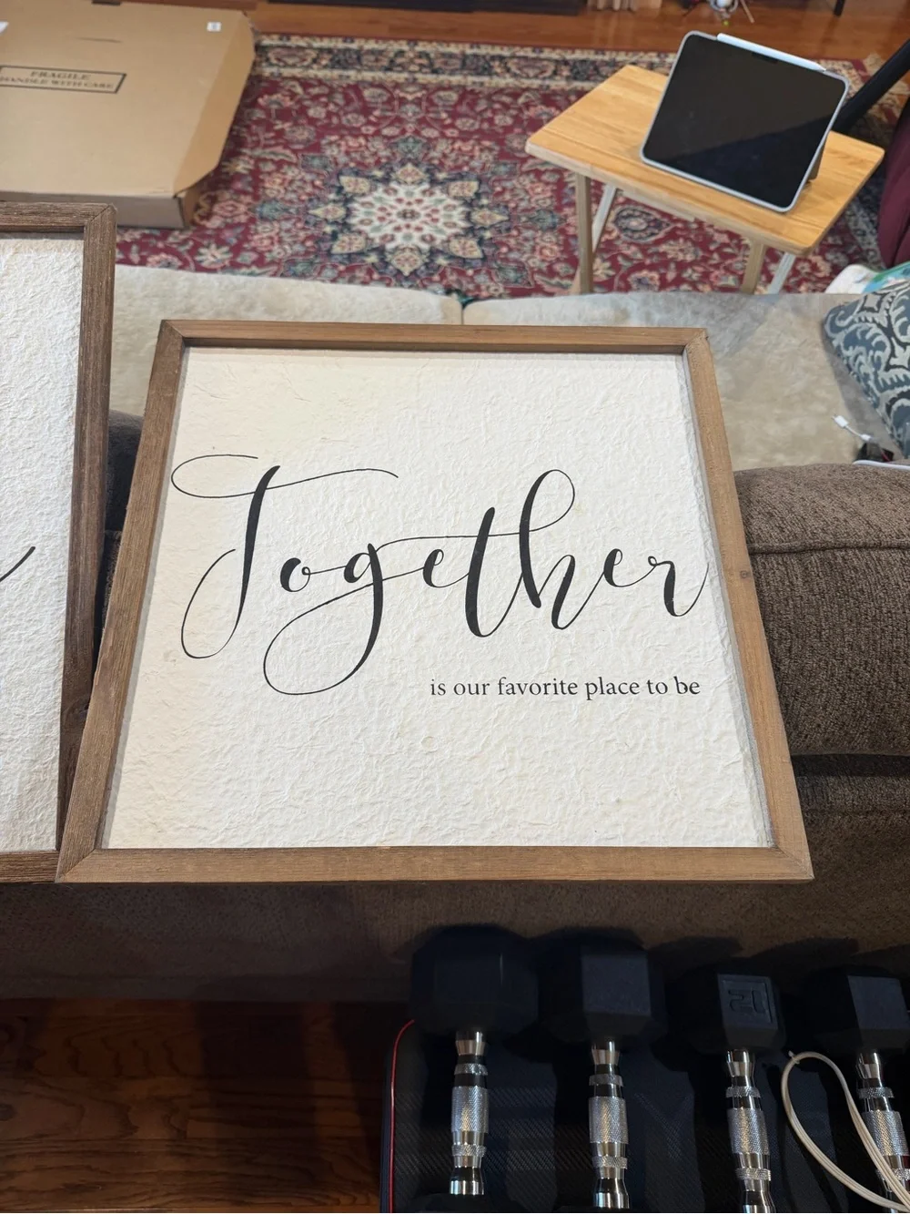 2 Script Wall Art Sign in Black and Wood Frame